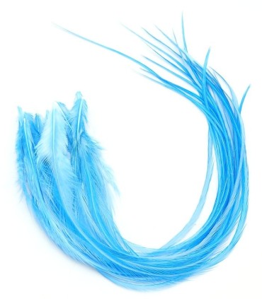 Bleu doux, au ton très froid
Plumes naturelles à fixer dans les cheveux comme des,extensions
de 25 à 35 cm de long, la majeure p