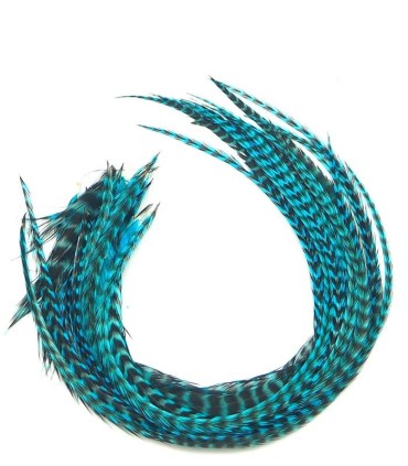 Bleu très dynamique, qu'on pourrait appeler turquoise flashy
Plumes naturelles à fixer dans les cheveux comme des extensions
de 