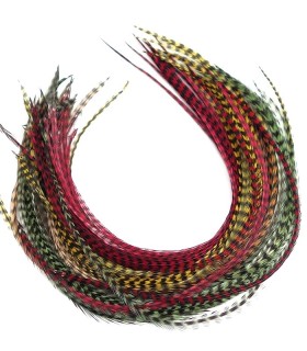 Lot de plumes pour cheveux - gamme Vert - Rayé
