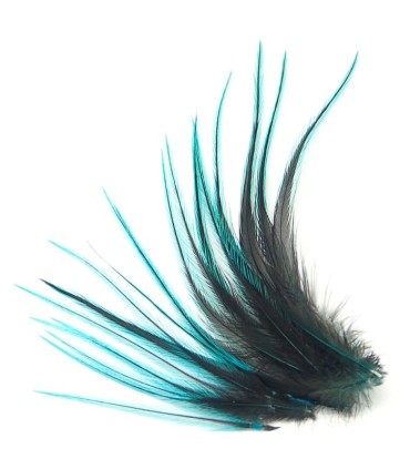 Bleu très dynamique, qu'on pourrait appeler turquoise flashy
Plumes naturelles à fixer dans les cheveux comme extensions
de long