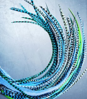 Déstockage lot de plumes pour cheveux - gamme Bleu - Vert