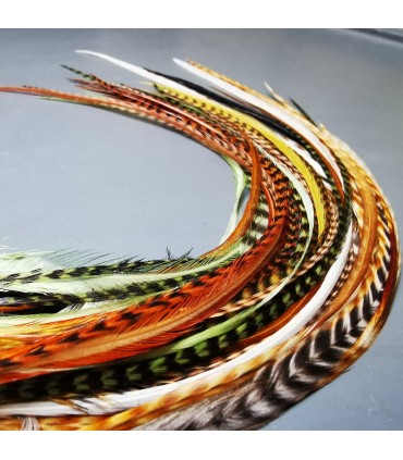 Lot de plumes naturelles à fixer dans les cheveux comme des extensions - mix coloris tons Nature et Naturelles non teintées