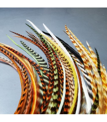 Lot de plumes naturelles à fixer dans les cheveux comme des extensions - mix coloris tons Nature et Naturelles non teintées