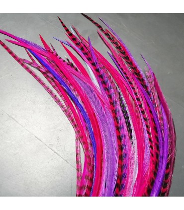 Lot de plumes naturelles à fixer dans les cheveux comme des extensions - mix coloris rose violet