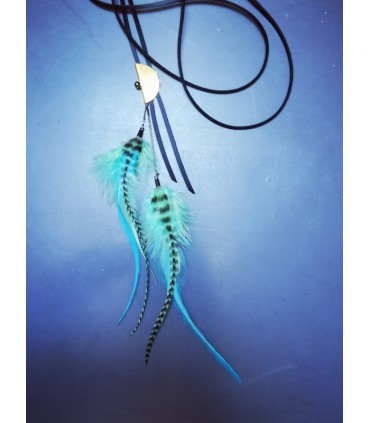 Sautoir en plumes naturelles, collection Acapulco