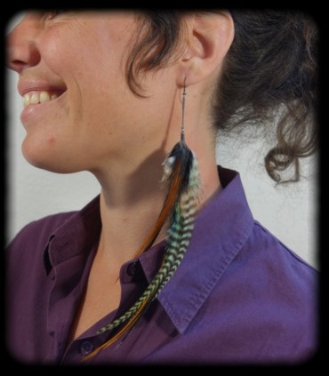 Boucle d'oreille unique en plumes naturelles - Collection Quid